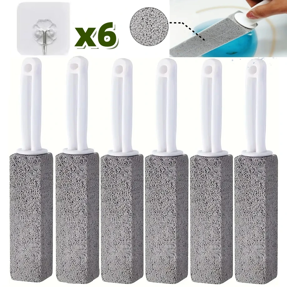 6PCS Toilet Cleaner Stone Natural Pumice Stone Toilets Brush Tool Bathroom Cleaning Brush Stone with Handle Hook Bathroom Gadget