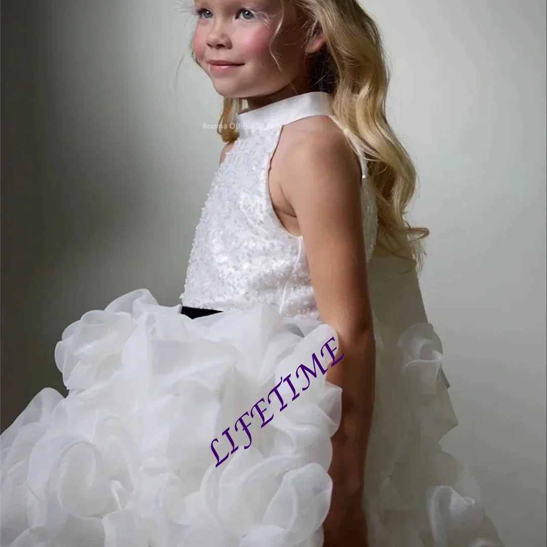 لامعة اللؤلؤ الزهور فتاة فساتين الزفاف حزب اللباس للأطفال الزهور الفتيات الحفلة الراقصة طول الركبة مخصصة #1