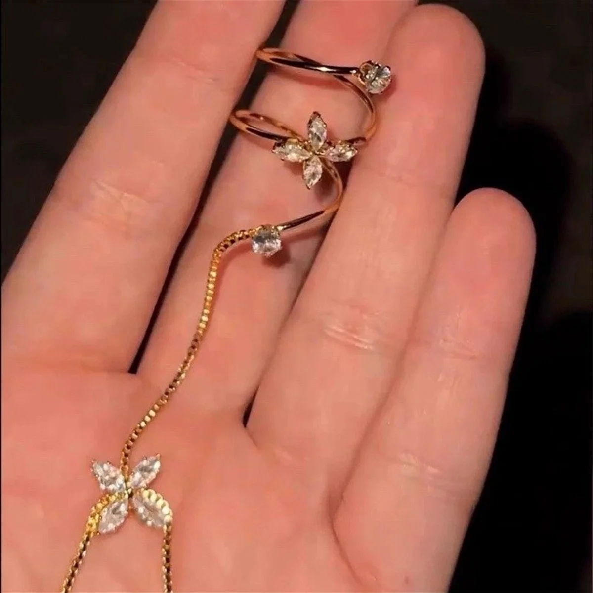Funkelnde Zirkon-Schmetterlings-Blumen-Fingerketten-Armbänder für Damen und Herren, elegante, modische Tier- und Blumen-Ringarmreifen, zierlicher Schmuck – Detail 14