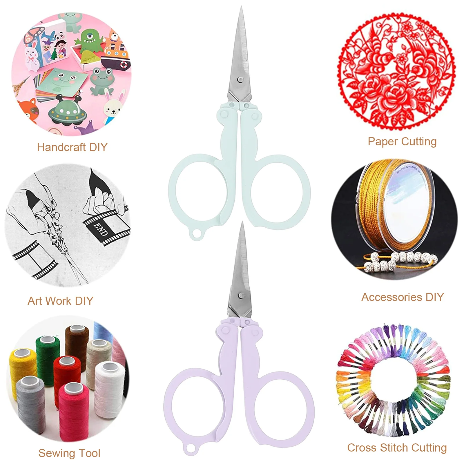 5Pcs Folding Scissors Compact Travel Scissors Small Portable Sewing Yarn Thread Cutter for Home Office Classroom Use