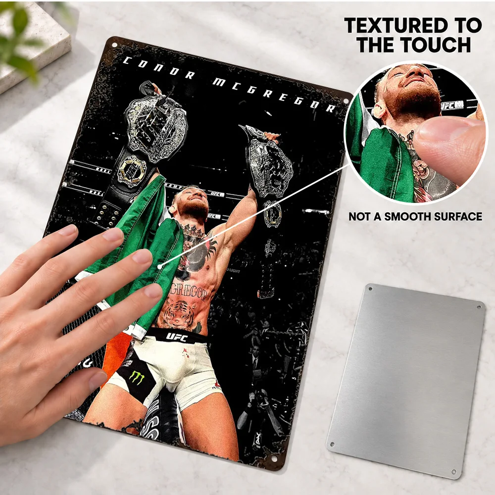 Conor McGregor Raised Arms Printed Poster Customized Aluminum Metal Sign Irish Flag Belts Graphic Wall Art For Training Room