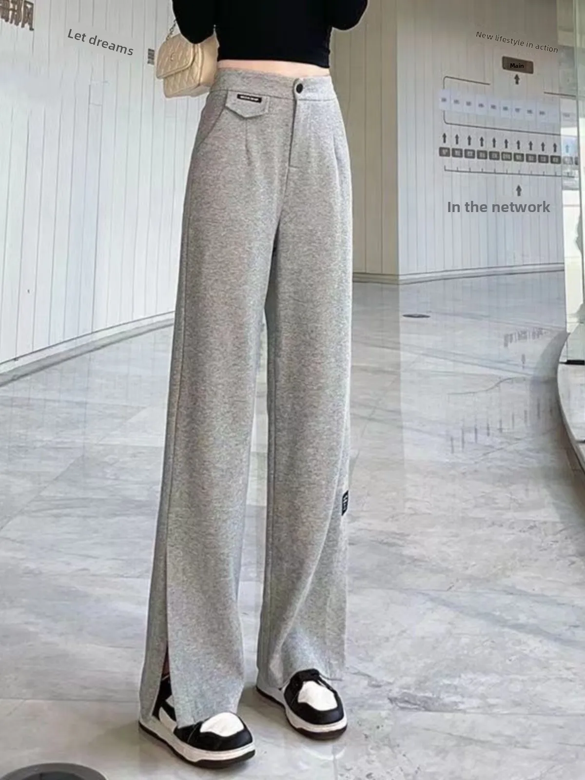 

Женские широкие брюки Ey Sport с высокой талией, весна-осень 2026, новые модные драпированные прямые брюки в пол с разрезами, спортивные штаны