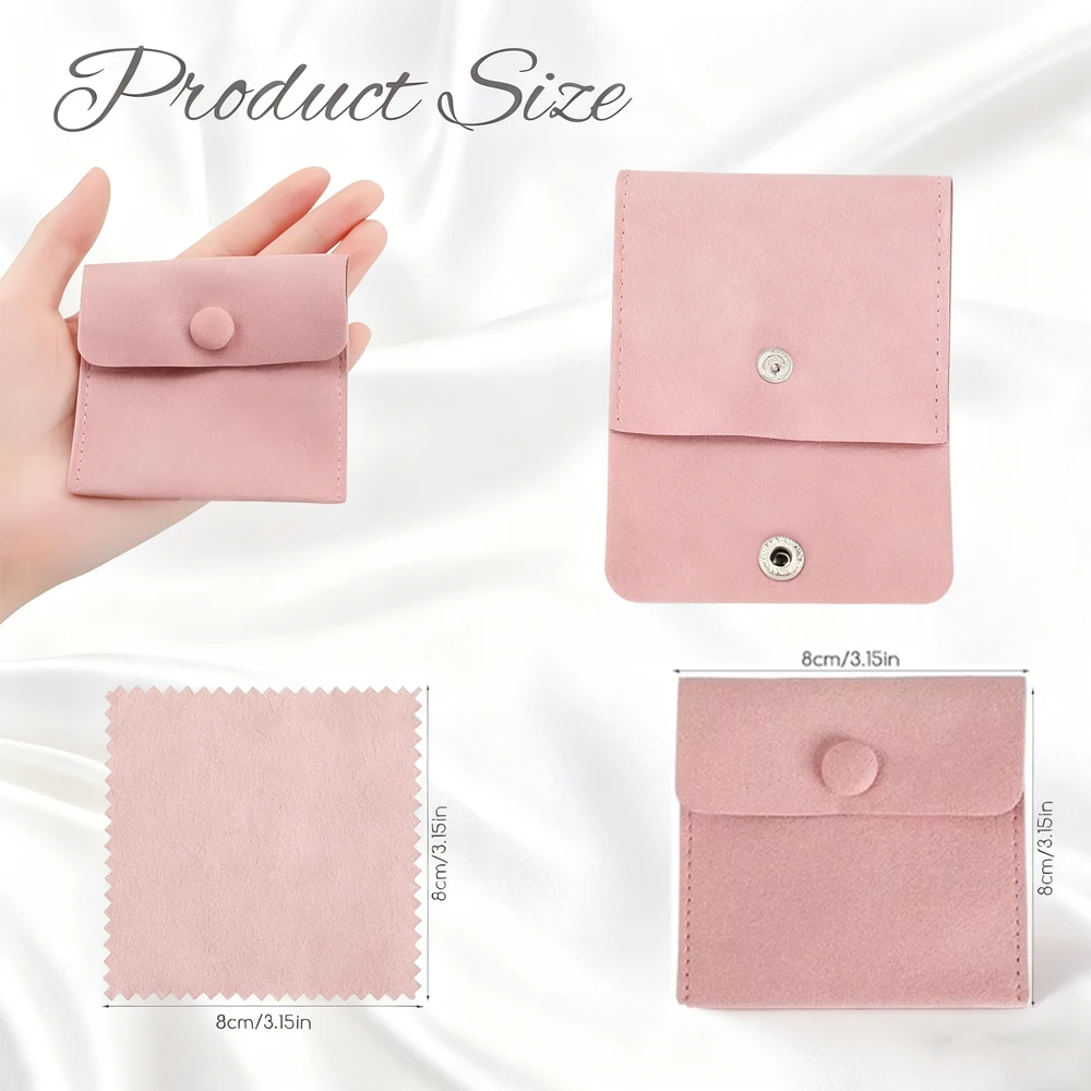 24/50/100Set Custom Logo 8x8cm Microfiber Snap Jewelry Bags Earrings Rings Key Storage Pouch With Polishing Cloth Wedding Favors
