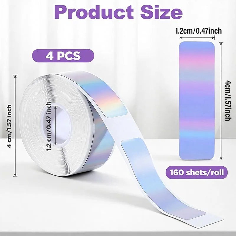 D30 Holographische Thermoaufkleber-Bandrolle, selbstklebendes, wasserfestes Etikettenpapier, 12 x 40 mm, bedruckbares silbernes Etikett für Marklife P11, P12, P15 – Detail 4