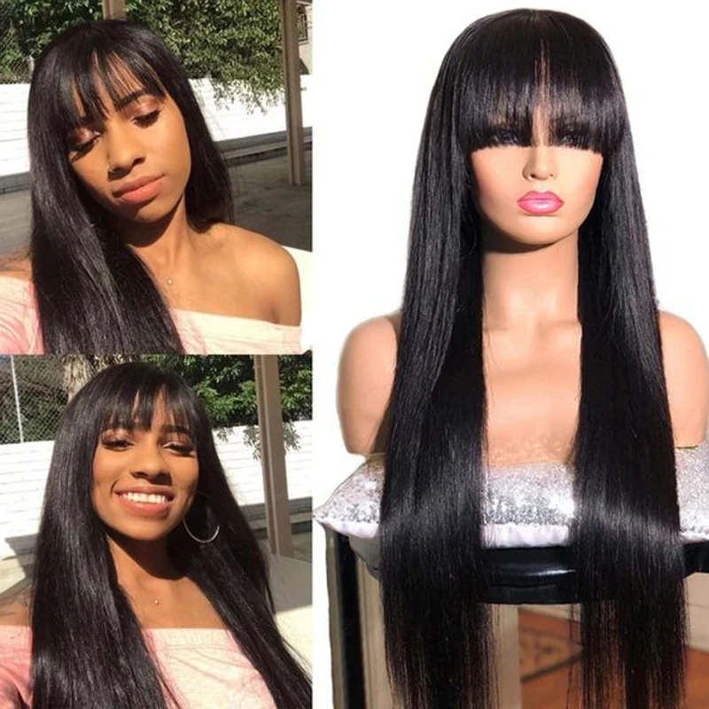 360 Full Lace Frontal Wig Fringe Straight Lace Front Wig Raw Human Hair Wigs With Bang Glueless Brazilian Wigs On Sale Clearance