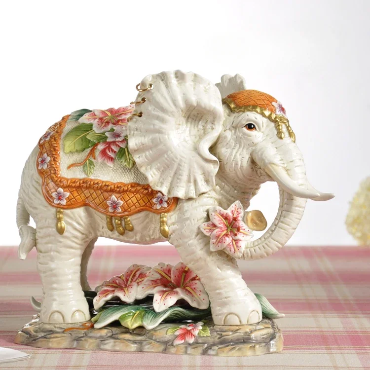 BIG LUCKY CERAMIC ELEPHANT HOME DECOR CRAFTS ROOM DECORATION HANDICRAFT ORNAMENT PORCELAIN FIGURINES WEDDING DECORATION GIFT