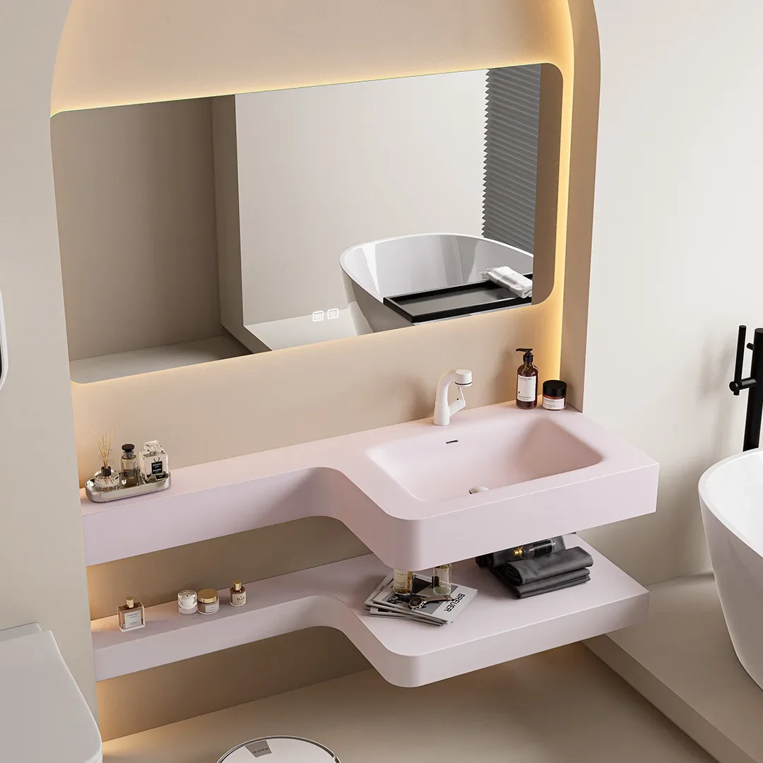 Lazy Bathroom Skin Sensor Vanity Cabinet With Sink And Mirror Integrated Arc Washing Table Display VestidoresTrendy Furniture