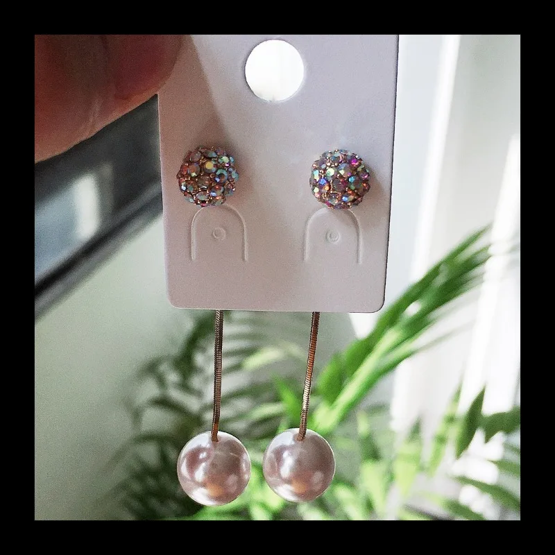 S925 الفضة إبرة الذهب اللؤلؤ أقراط طويلة مهدب الأذن خط مليئة بالماس AB اللون مزدوج ارتداء مزاجه بسيط علاج #2