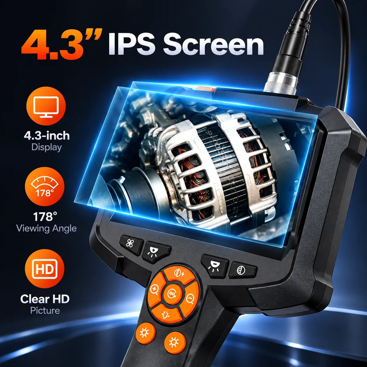 4.3 Inch IPS Screen Industrial Endoscope Camera 1080P HD Borescope with Short Lens for Car Engine Pipe Inspection