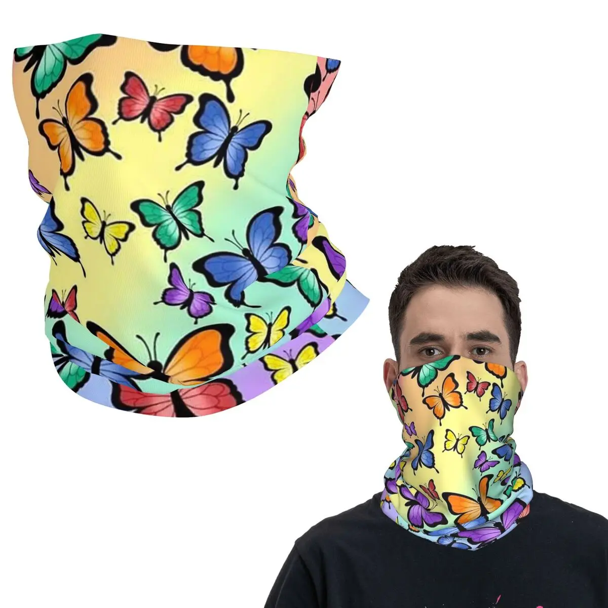 

Красочная бандана с бабочкой на шею, маска с принтом, шарф, теплая повязка на голову, унисекс, для взрослых, моющаяся