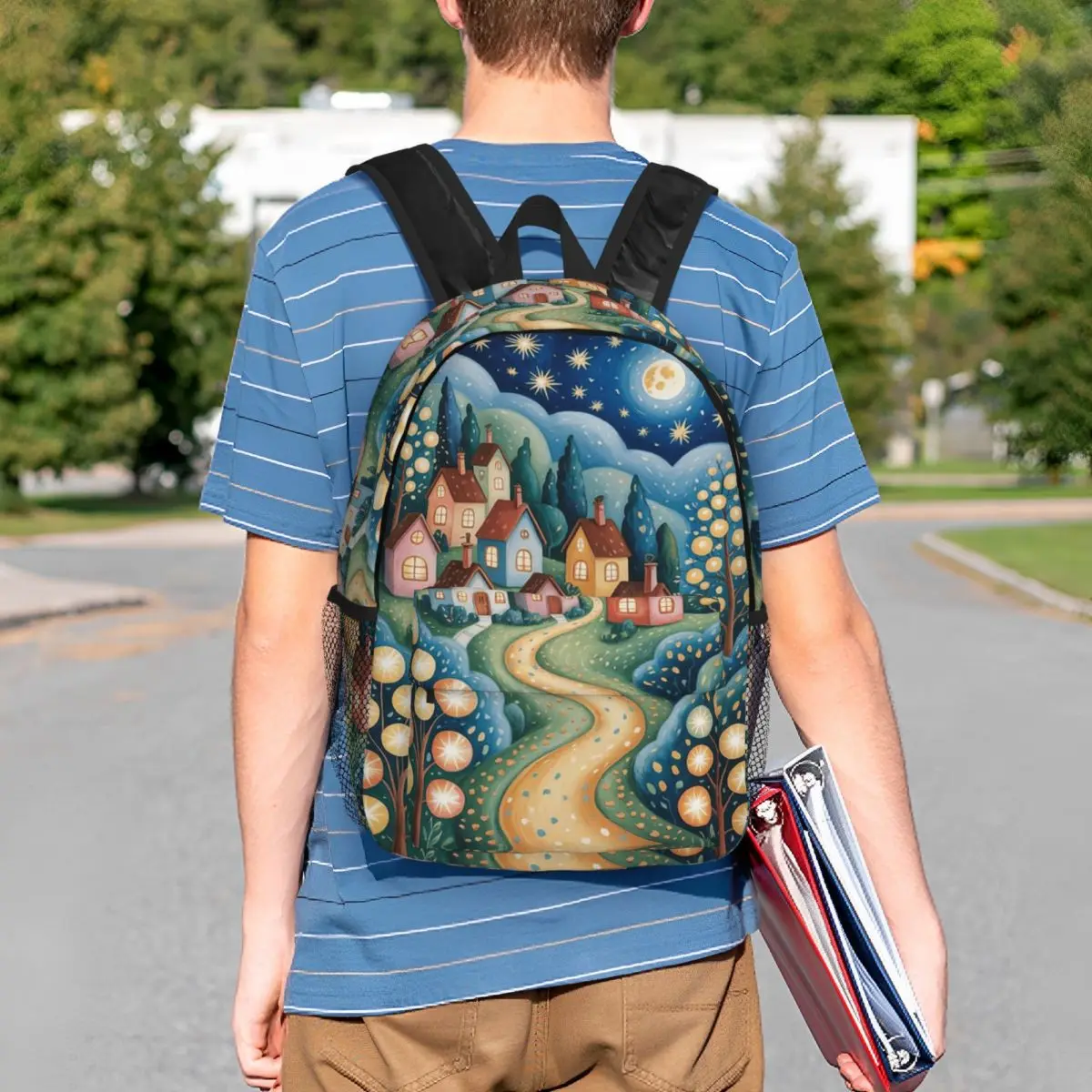 Enchanting Fairy Tale Town Print Backpack Student BookBag Kids School Bag Laptop Shoulder Bags for Men Women