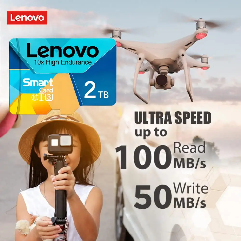 100% Lenovo 2TB SD Memory Card classe 10 SD/TF Flash Mamery Card 1TB Micro TF SD Card per Smartphone e Tablet PC originale