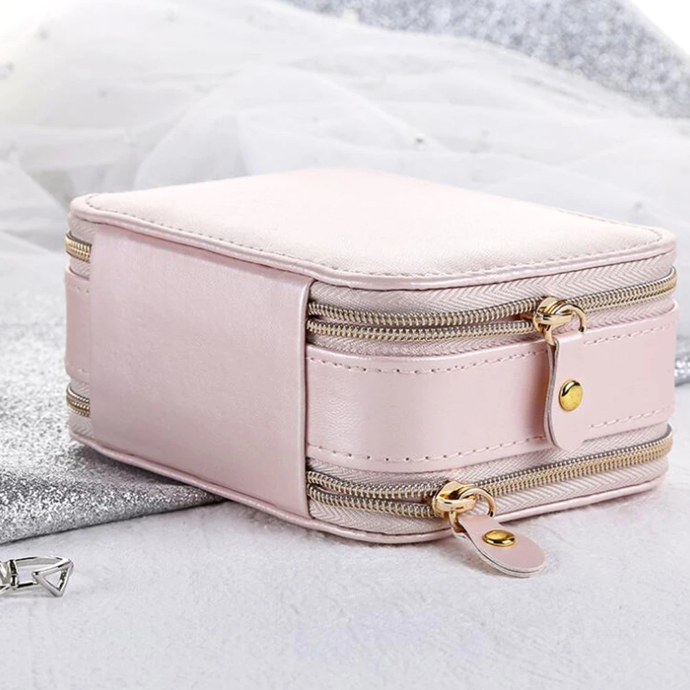 

Portable Jewelry Box For Women Pu Compact Storage Case Travel Gift Organizer For Rings Necklaces Bracelets