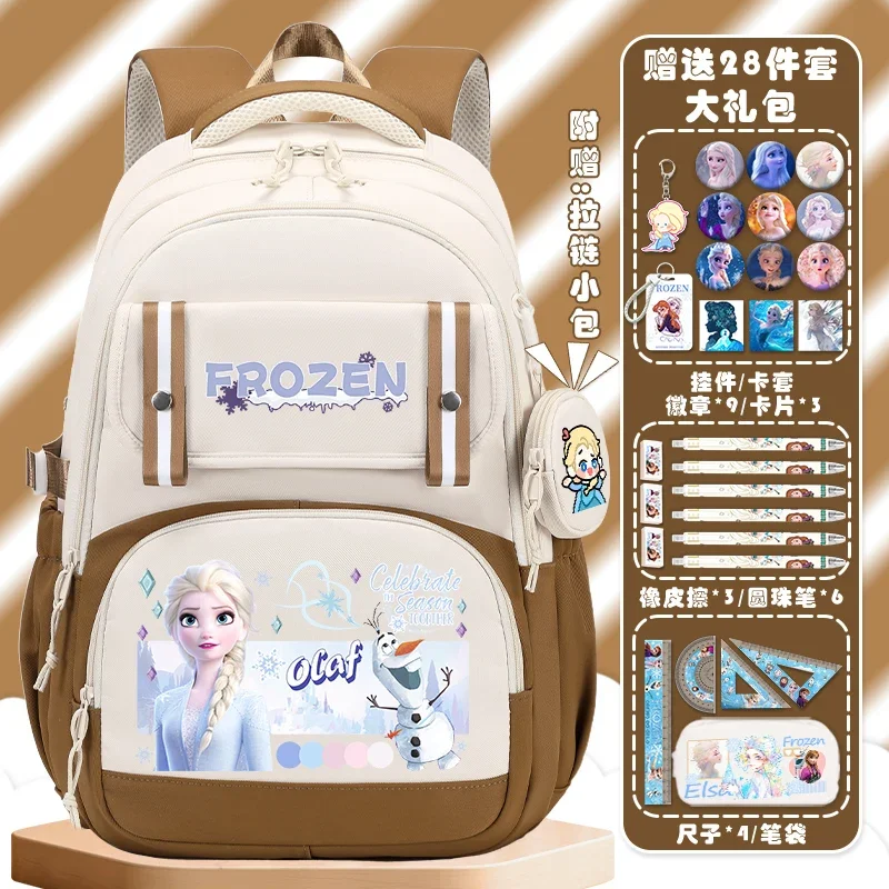 Sac à Dos observateur de Grande Capacité à Motif de Princesse Elsa Disney, Cartable d'École à Double Initiation pour Enfant Fille