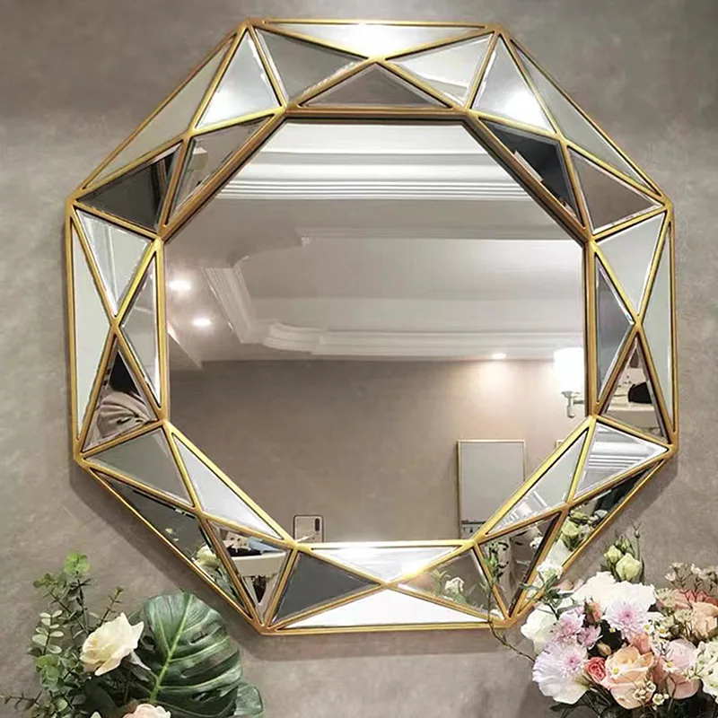 Moderne Möbel Mehrfach Facettierter Badezimmer-Hängespiegel 3D-Design Silber/Gold Wandspiegel Dekorationen für Wohnzimmer Badezimmer