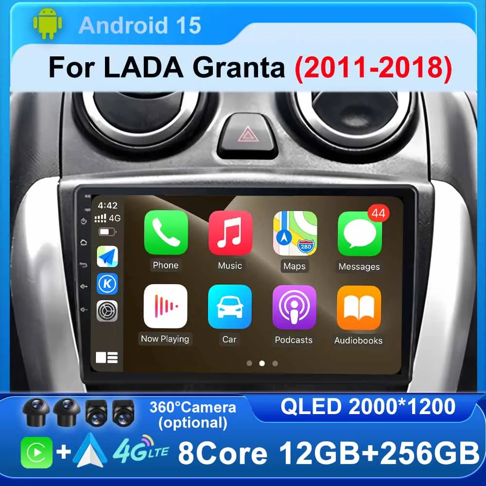 Car Radio Multimedia Player Android 15 for LADA Granta 2011-2018 Wireless Carplay Stereo GPS Navigation Split Screen 4G WIFI