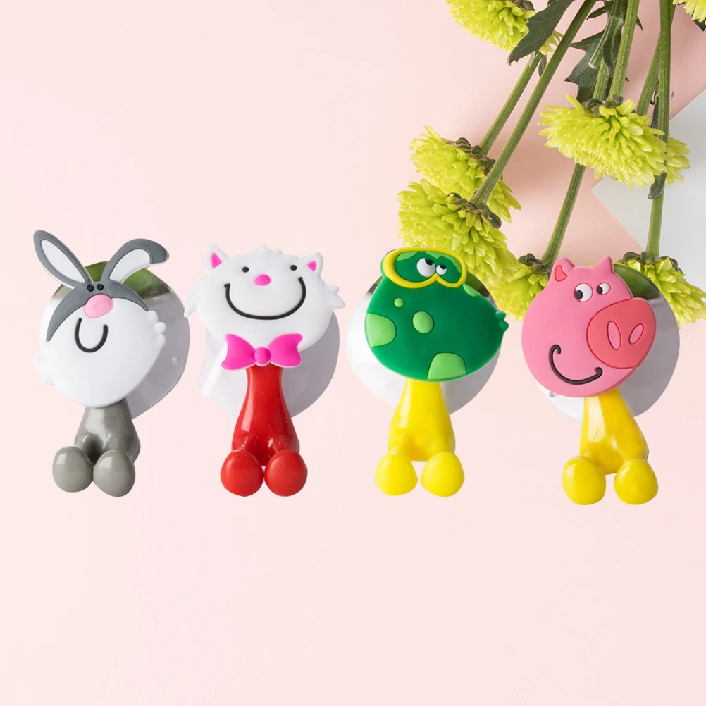 

4pcs Animal Toothbrush Holders Cute Cartoon PVC Suction Cup Bathroom Accessories Dry Clean Toothbrush Holder Hooks