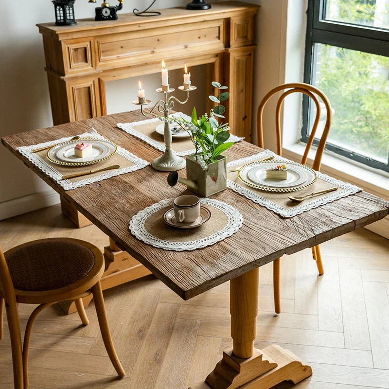 Round Burlap Placemats Set of 4 Jute Rustic Place Mats for Dining Party Tables Heat Resistant Natural Farmhouse Table Mats Decor