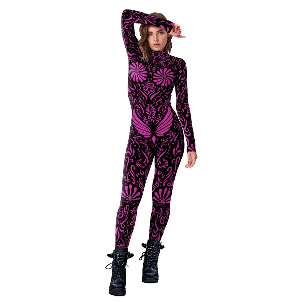 Women Men Punk Flowers Abstract Art Geometry 3D Printed Jumpsuit  Halloween Cosplay Costume