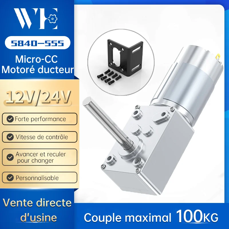 Moteur miniature à courant continu brossé 5840-555 12V/24V unidirectionnel à axe long D, avec commutation avant/arrière et régulation de vitesse
