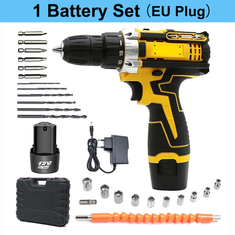 12V Lithium Bohrmaschine Elektroschrauber Hand Bohrmaschine Elektrowerkzeug Set Multifunktionale Zubehörbox Verpackung – Detail 1