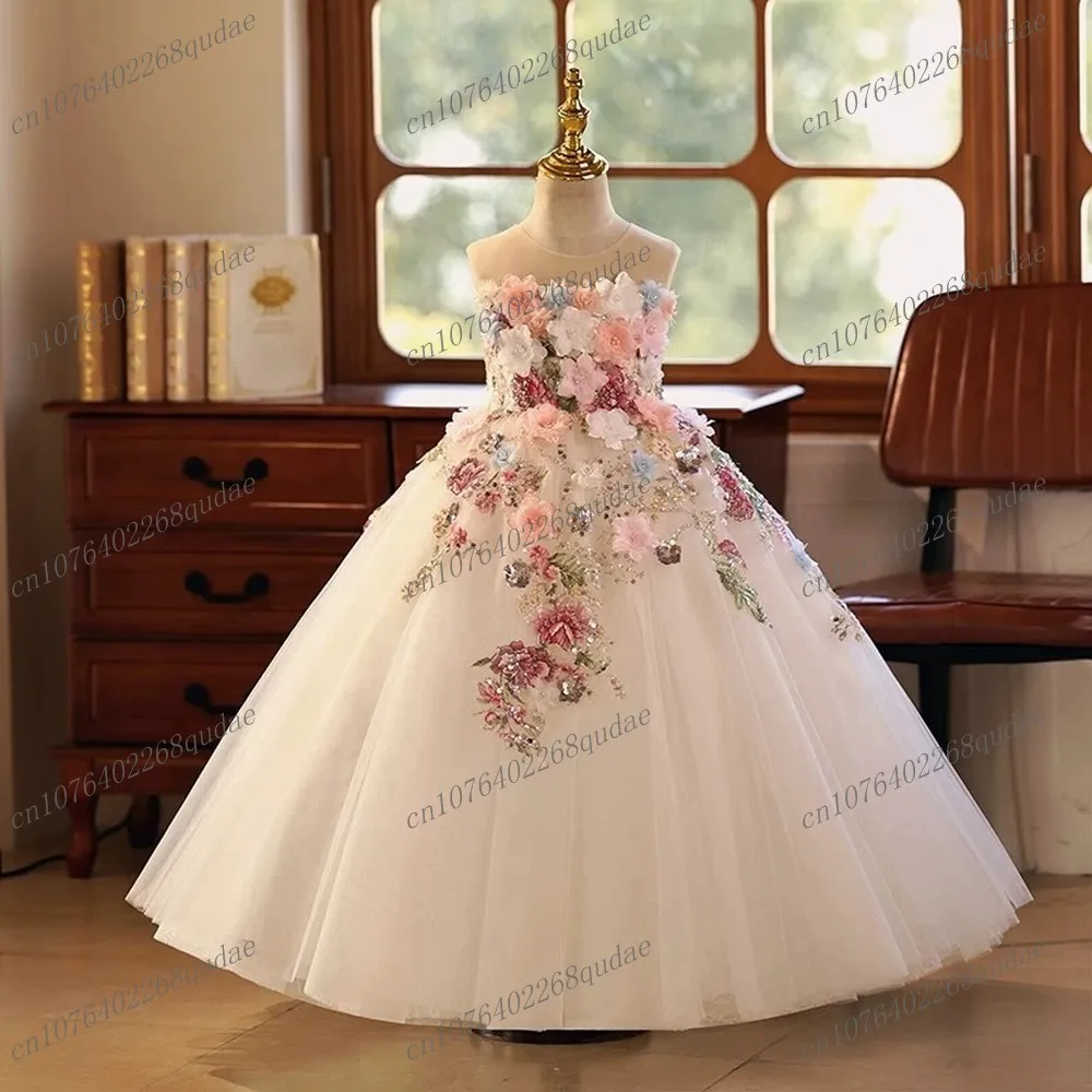 

New Handmade Flowers Princess Special Occasion Flower Girl Dress Wedding Pary Prom Perform Birthday Baby Child Kid Ball Gown
