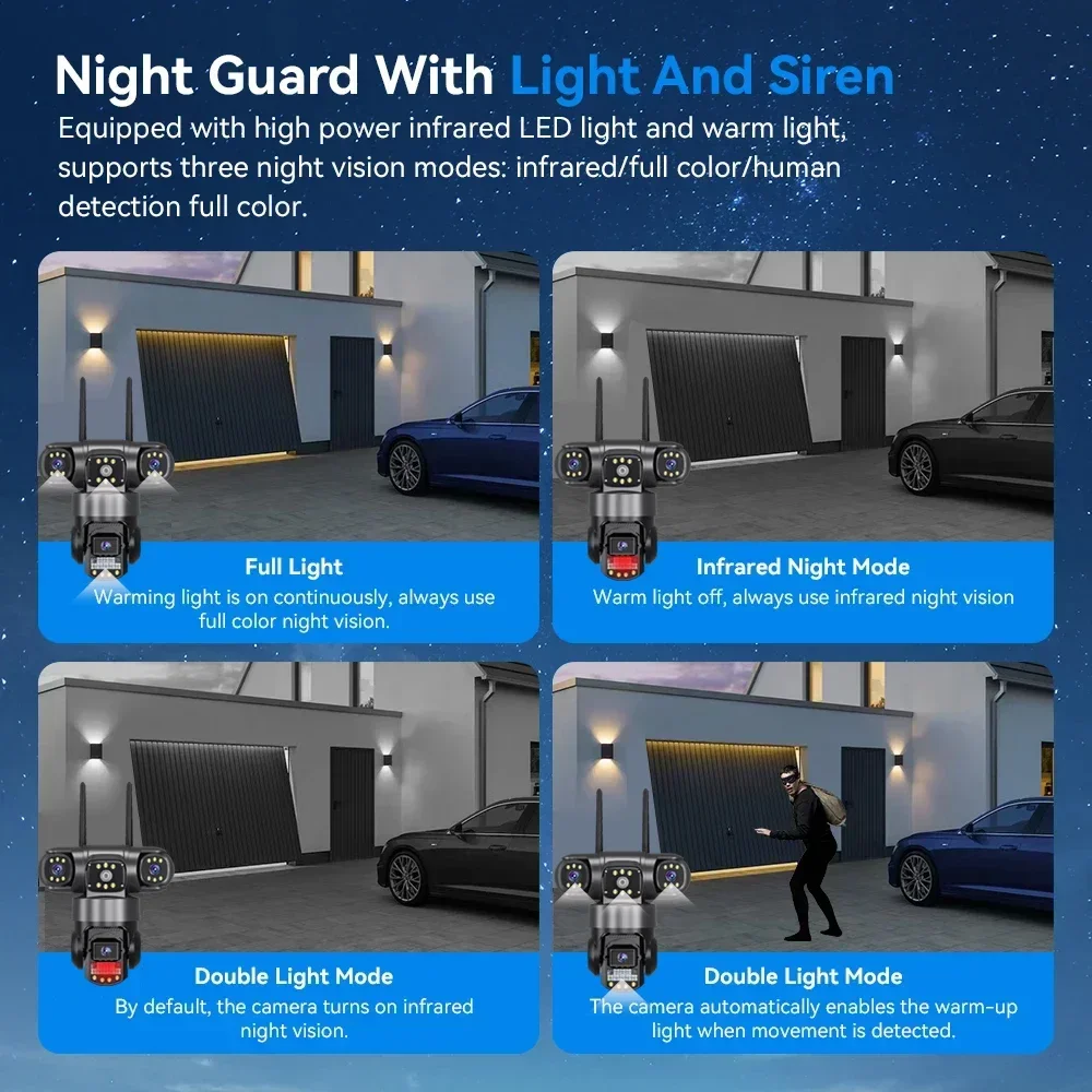 Telecamera IP WiFi Esterna 12MP 6K Tripla Lenti Tripla Schermi Video di Sicurezza Monitor Visione Notturna Telecamere CCTV Impermeabili