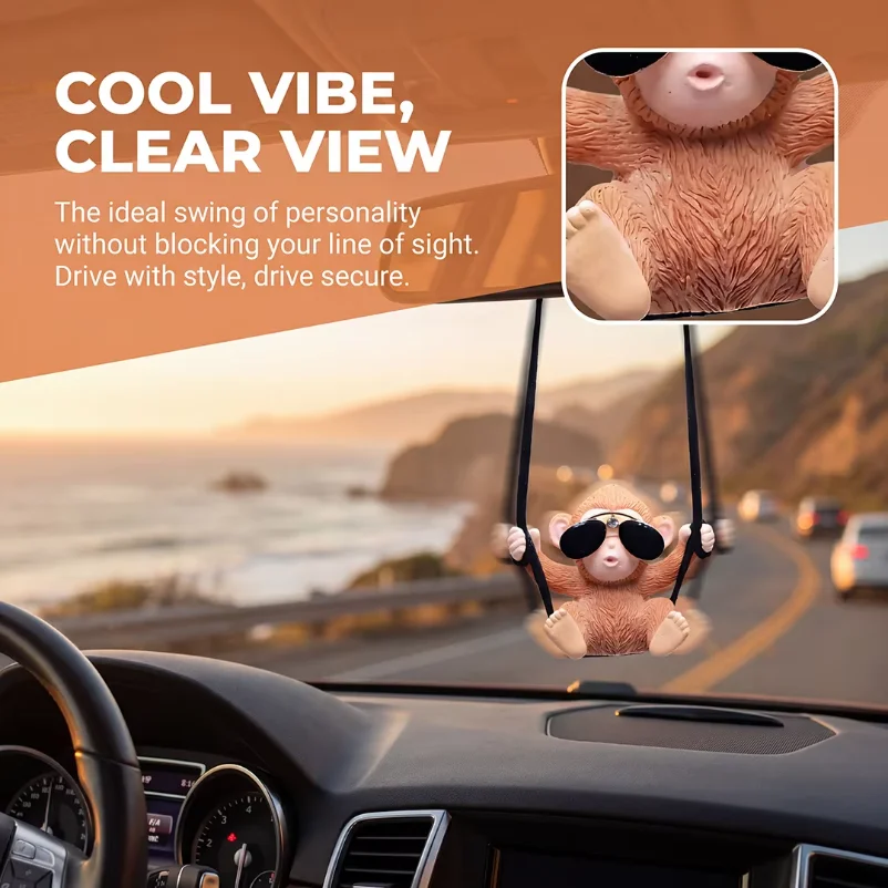 Cute Monkey Swing Car Hanging Ornament Funny Car Interior Decorations Auto Rearview Mirror Pendant Gifts For Friends and Family