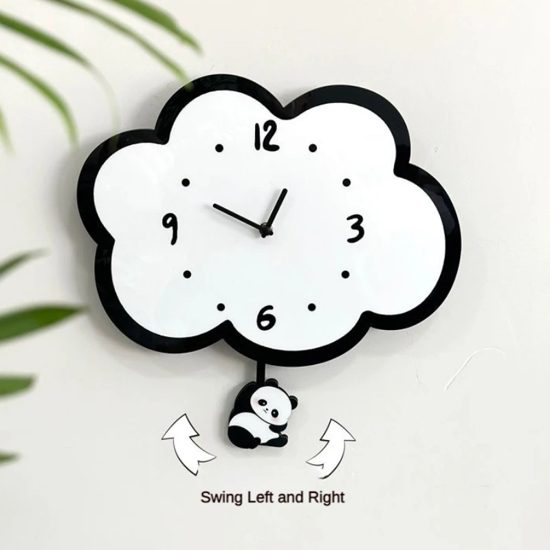 

Cute Swing Panda Cloud Cartoon Silent Clock Living Room Children's Room Home Decoration Wall Hanging Simple Clock