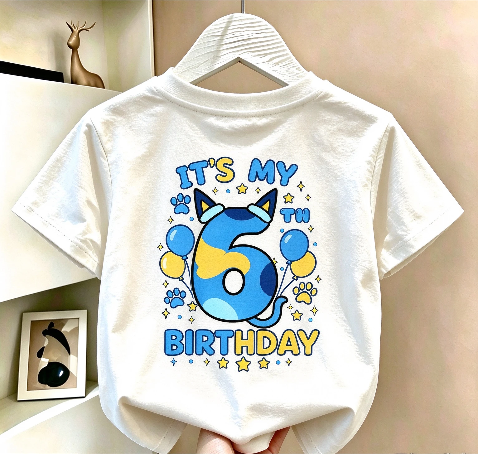 Cartoon Blue Dog Kids Birthday T-shirt It's My 1-10th Birthday Boys Girls Short Sleeve Tee Birthday Party Gift