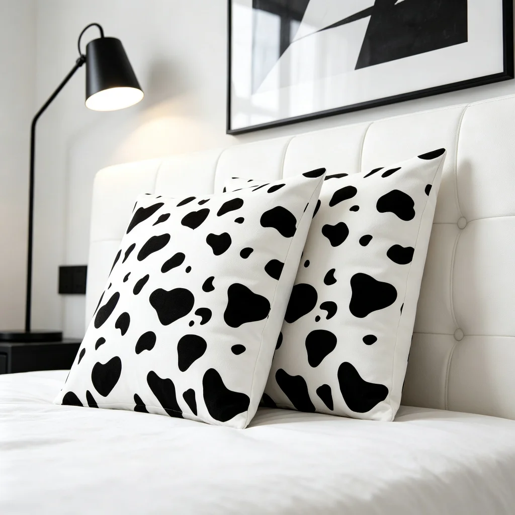 1PC Black White Cow Spot Pillow Cover, Dairy Cow Animal Pattern Polyester Cushion Case for Sofa Living Room Home Decor