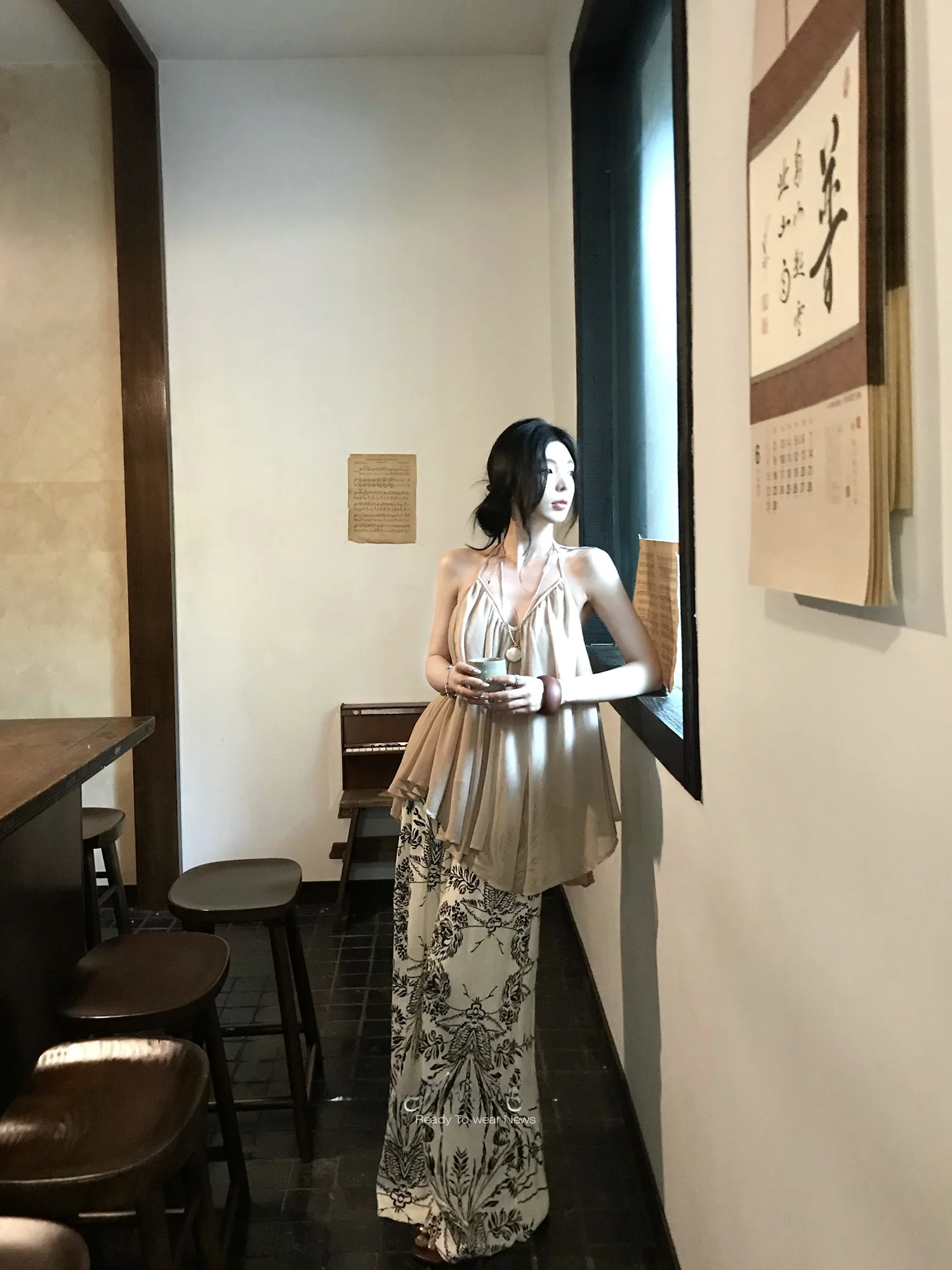 

Женский шифоновый топ Ele V-Ne Bal, средней длины, для студенток, повседневный, в корейском стиле, свободного кроя, из полиэфирного волокна