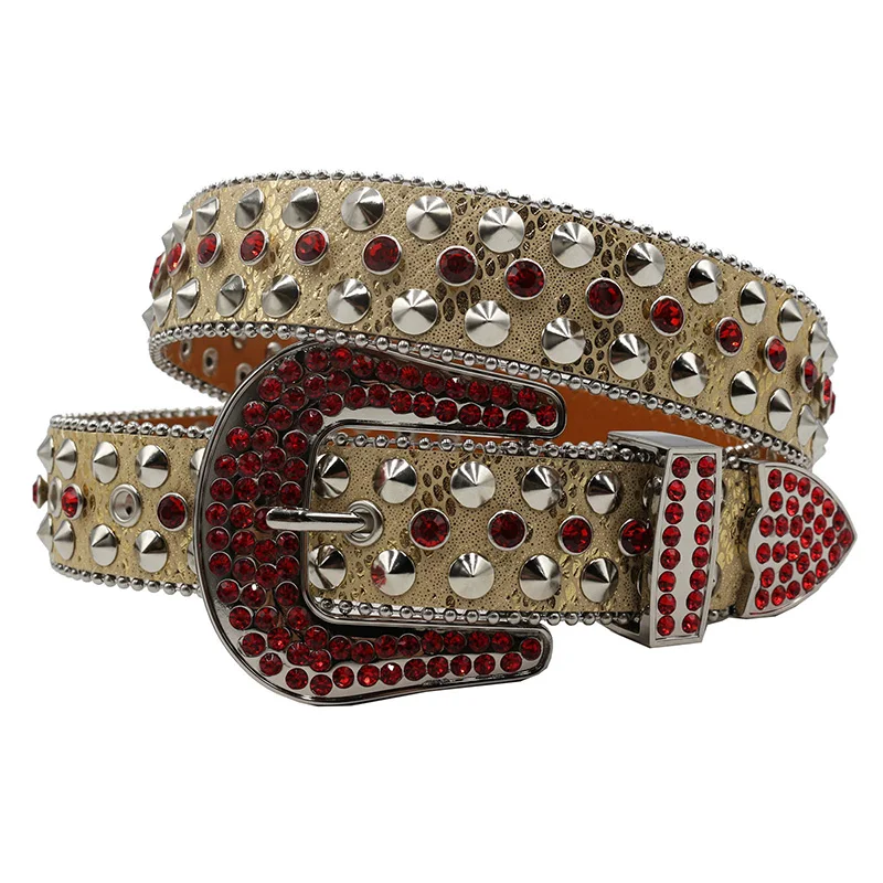 Mannen casual podium nachtclub klinknagels riemen met diamanten bezaaide riem dames zacht leer spikes tailleband designer strass strapon