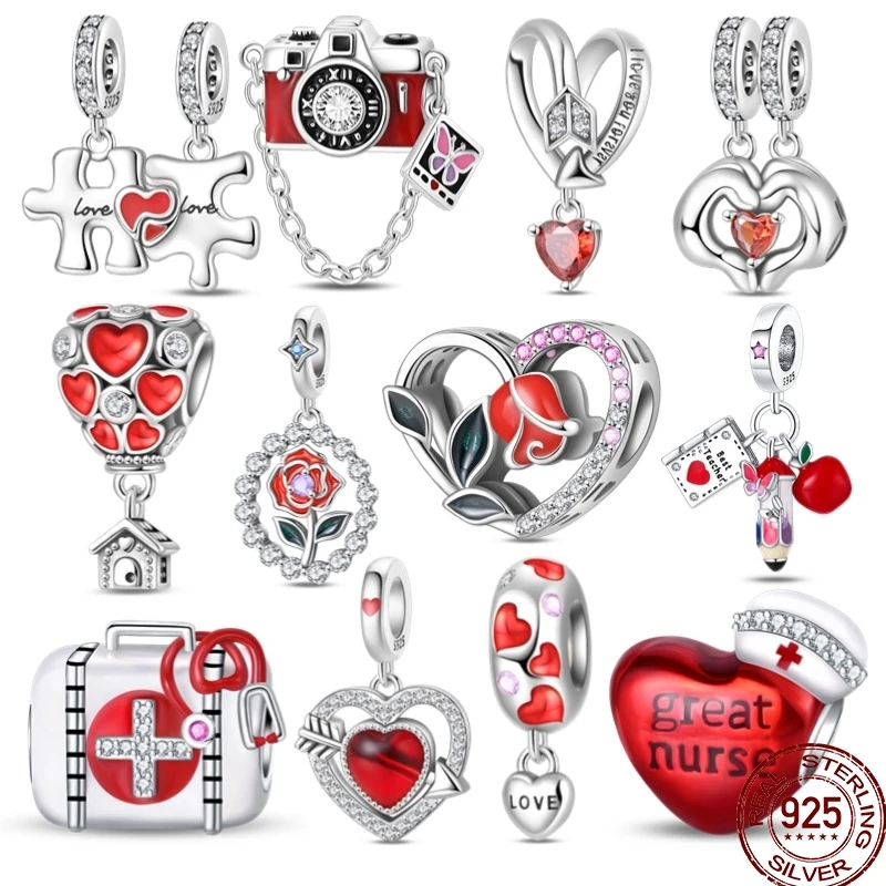 100% Silver 925 Heart Sharp Charms Jigsaw Hot Air Balloon Doctors Bead Fit Original 3mm Bracelet DIY For Women Fine Jewelry Gift
