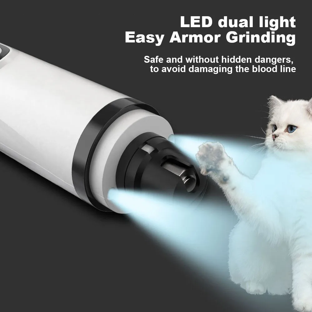 Electric Pet Nail Grinder With Double LED Light Multifunctional Pet Nail Trimmer For Kittens Puppy Cat Dog