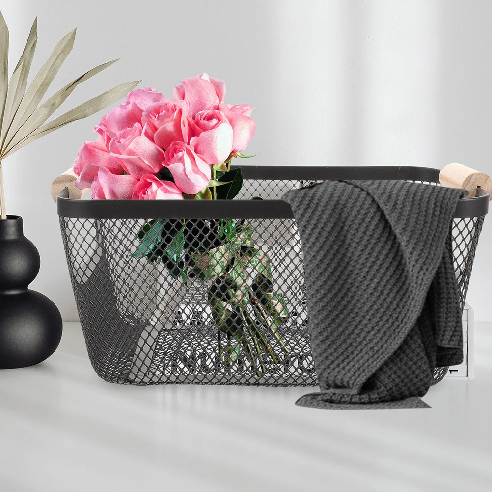 

Rectangular Iron Wire Mesh Basket Nordic Design Wooden Handle Storage Basket Kitchen Pantry Organizer Multipurpose Wire Fruit