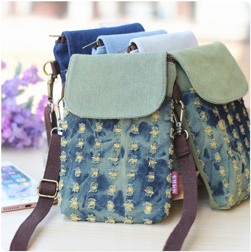 Fashionabletrendy Bag con fori 3 strati di Denim diagonale Cross borsa per cellulare borsa a tracolla Tote Bag