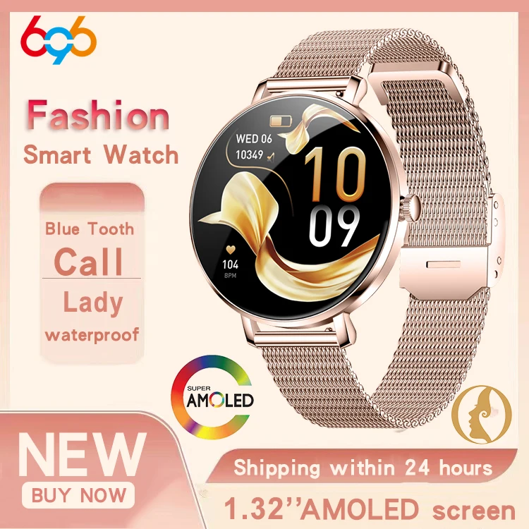 

Женские умные часы, водонепроницаемые, 1,32 дюйма, Amoled, круглый экран, BT Call, умные часы, женские пульсометр, монитор сна, многорежимные режимы