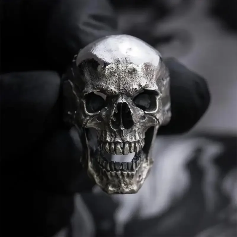 Gothic Punk Exaggeration Demon Skull Rings Cool Men\'s 316L Stainless Steel Skull Biker Ring Hiphop Motorcycle Jewelry Gift