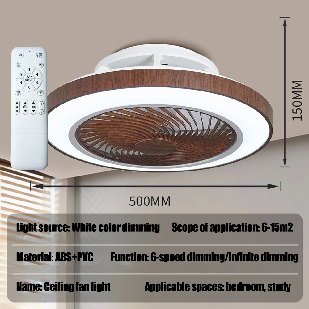 110V/220V RGB-plafondventilator met afstandsbediening, luchtgeleidingswiel – 6 snelheden instelbaar/traag dimbaar, stille ventilatorlamp voor de slaapkamer