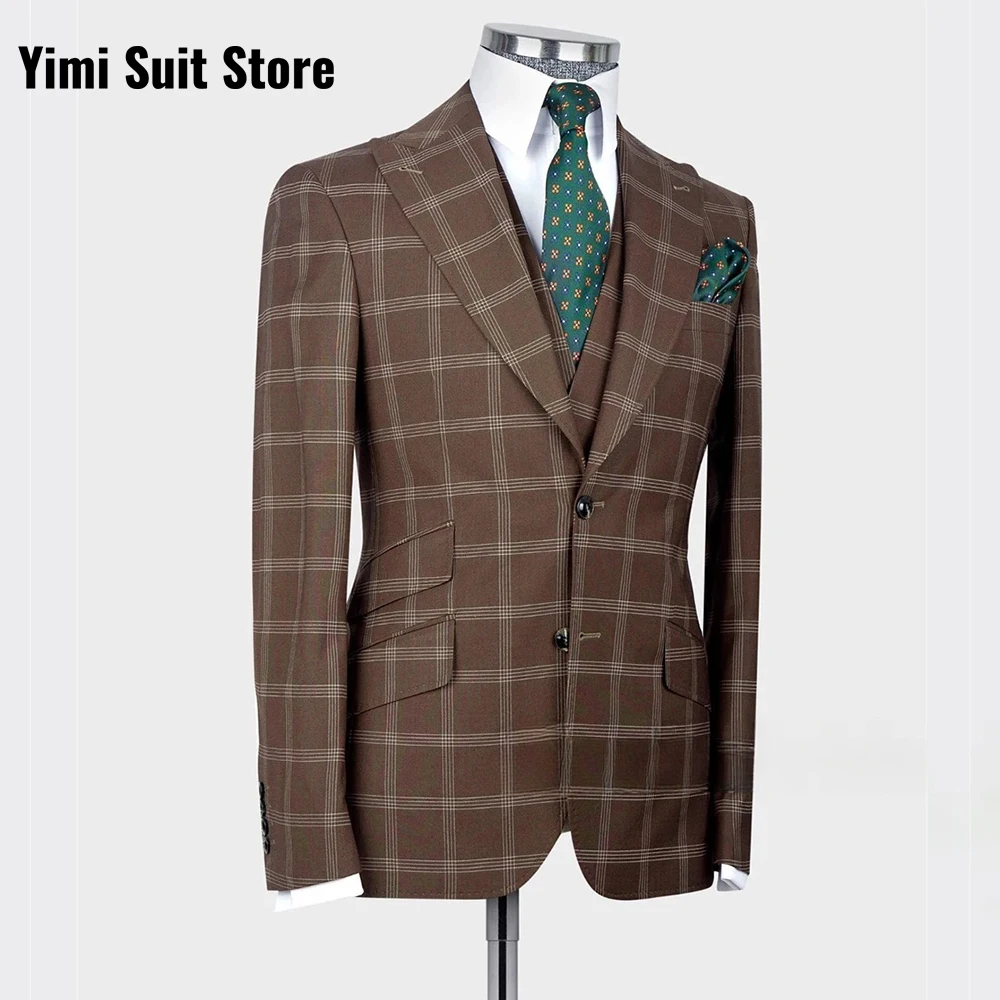 YiMinpwp Abiti da uomo scozzesi 3 pezzi monopetto formale da lavoro sposo festa di nozze abito da sposo giacca + gilet + pantaloni personalizzati