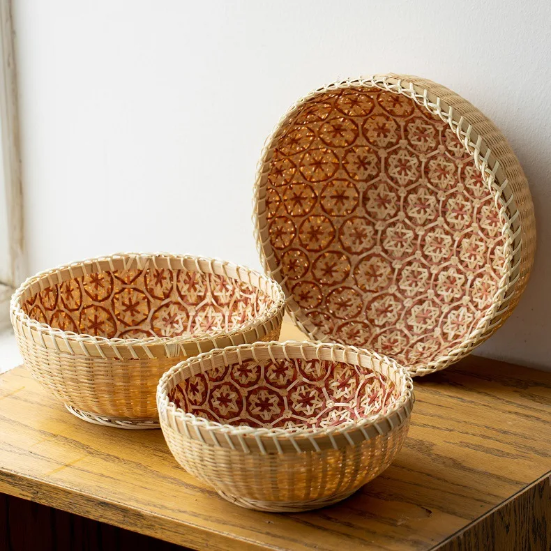 DSA Bamboo Basket Handwoven  Storage Basket Fruit Basket Household Decoration Ornament Kitchen Storage