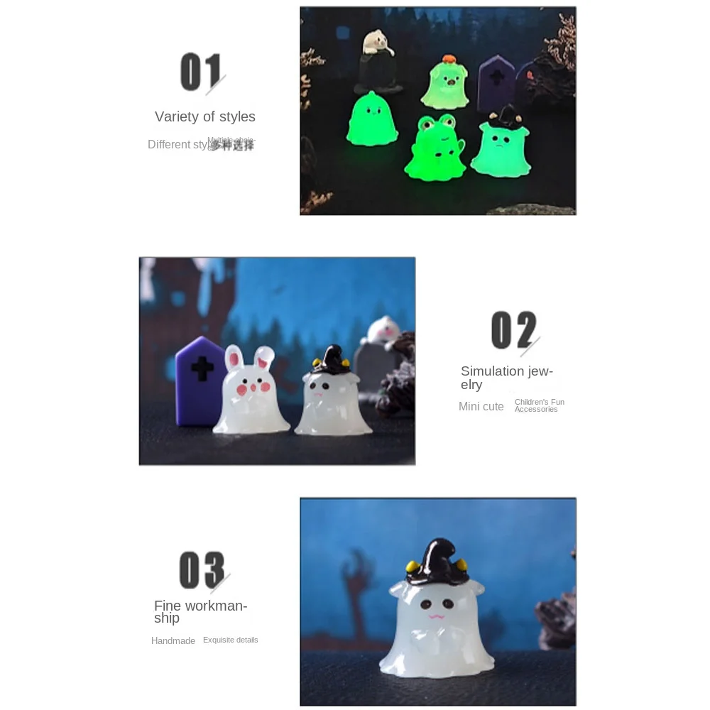 6Pcs Halloween Luminous Ghost Statue DIY Accessories Funny Ghost Pig Rabbit Animals Micro Landscape Fairy Garden