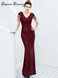 Sexy vintage maxi black sequin summer dress women 2024 elegant luxury birthday party long dresses fishtail evening dress vestido