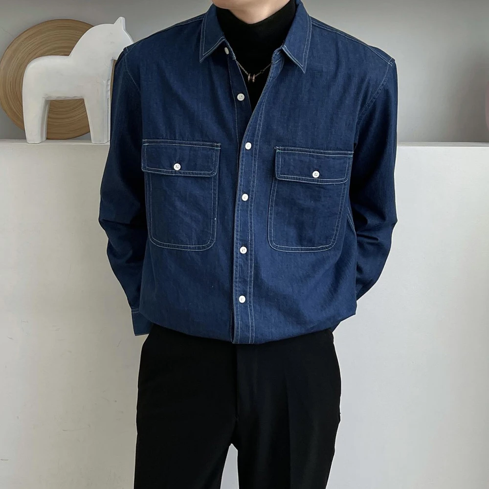 

Korean Fashion Retro Style Casual Denim Jacket Men 2025 Spring Autumn Trend All-Match Slim Fit High-End Y2k Long-Sleeved Shirt