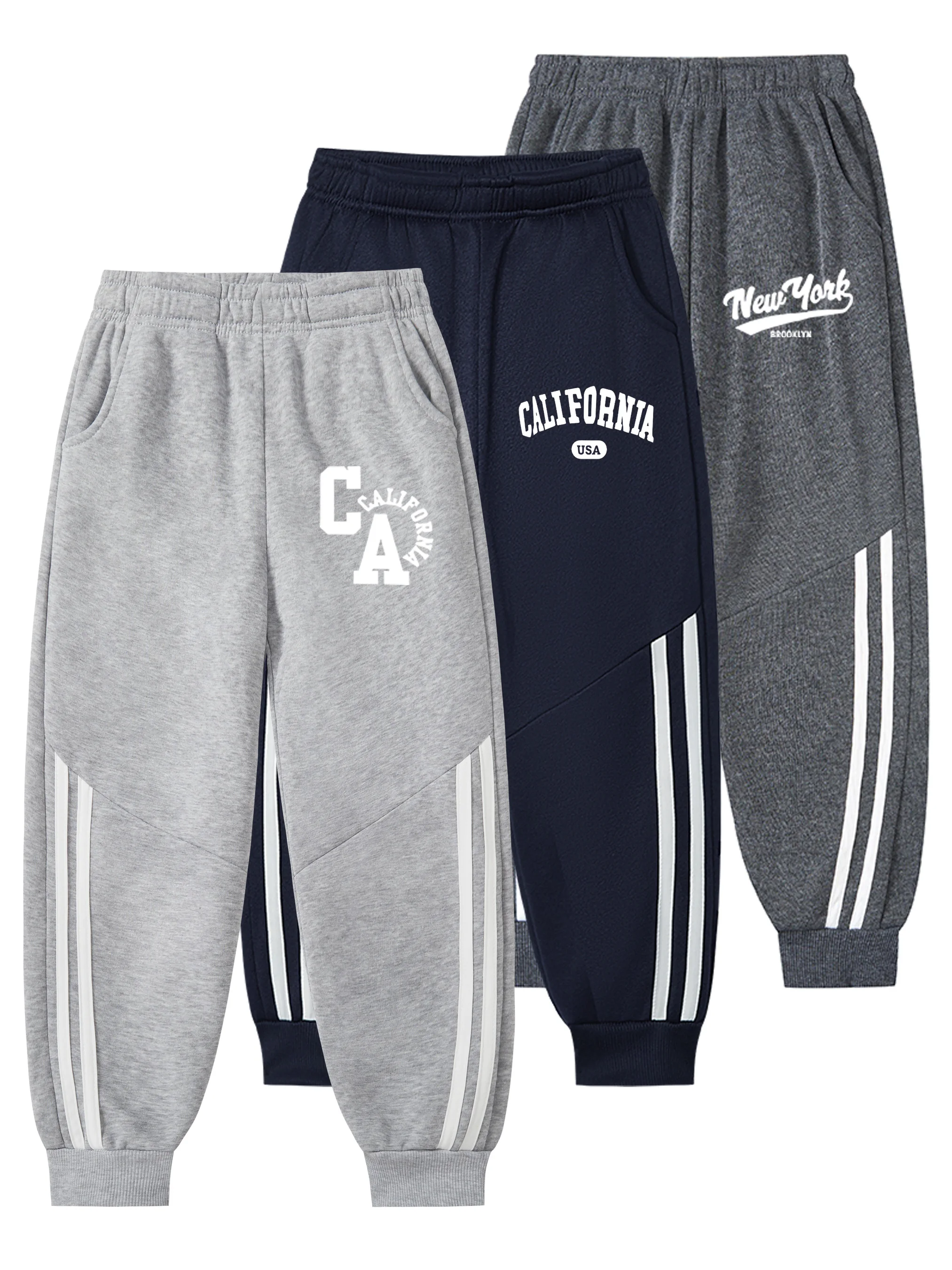 

3-Piece Set Boys' Fashion Letter Print Casual Comfortable Versatile Striped Joggers