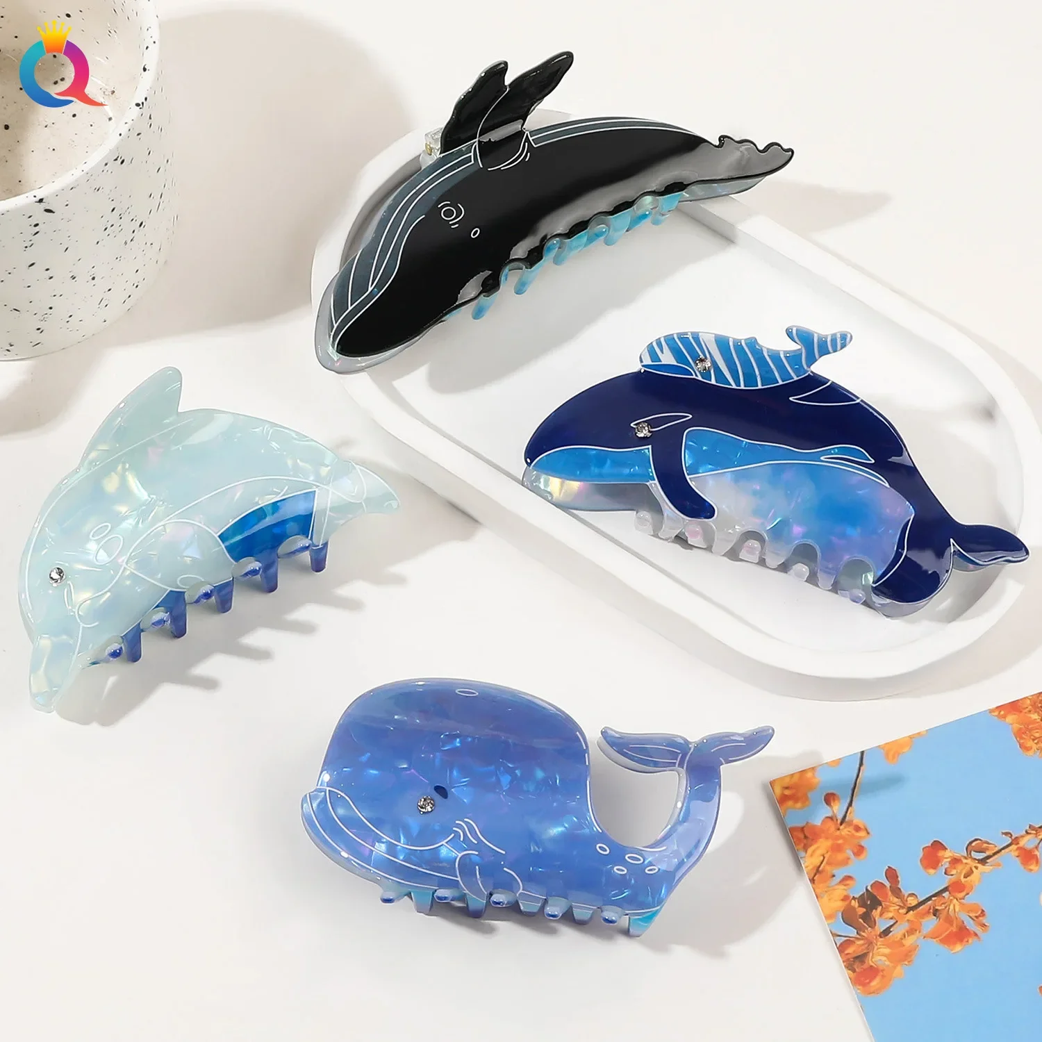 Ocean Animal Whale Hair Claw Adorable Spotted Shark Medium Size Hair Clip Crab Hair Accessories Women Girls Hairpins Headwear