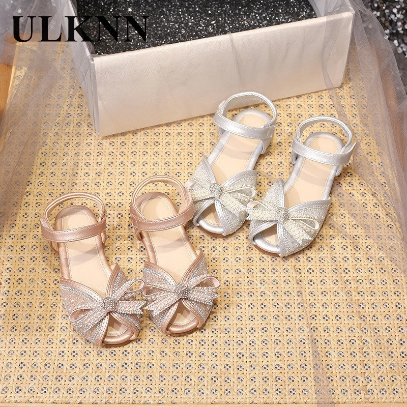 

Girls Pink Sandals Kid's Summer New Crystal Leather Sandals Baby Non-slip Shoes Summer Cow Muscle Fashion Sandal