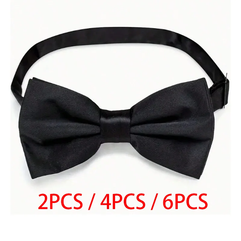 2Pcs/4Pcs/6Pcs Men's Double Layer Adjustable Bow Tie Solid Color Black Red Wedding Party Holiday Performance Disposable Bow Tie Catering Hotel Professional Bow Tie