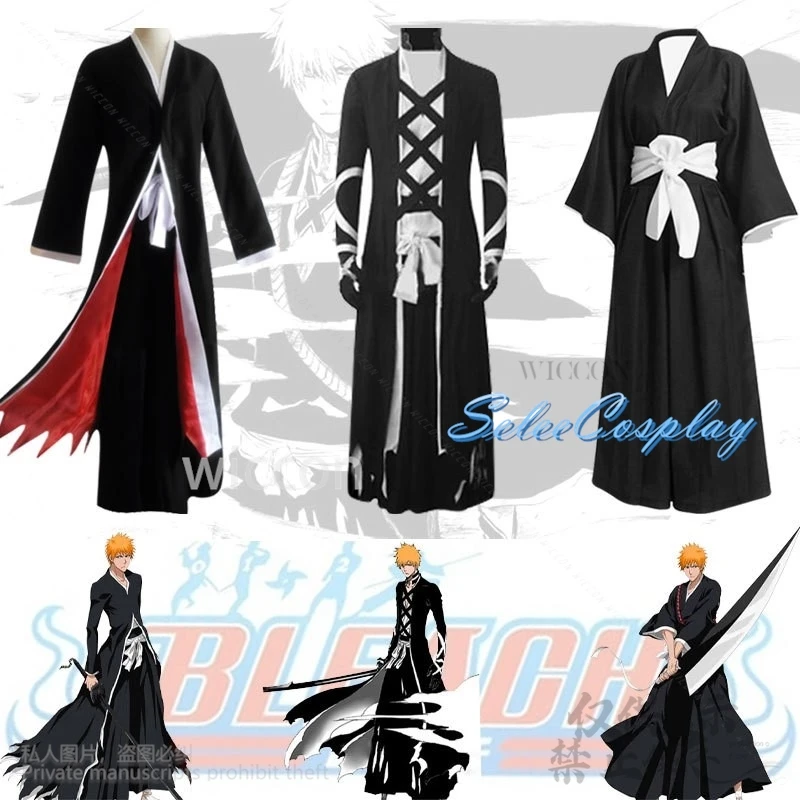 Anime Bleach Cosplay Kurosaki Ichigo Costume Japanese Kimono Uniform Thousand-Year Blood War Wigs Mask For Man Halloween Party